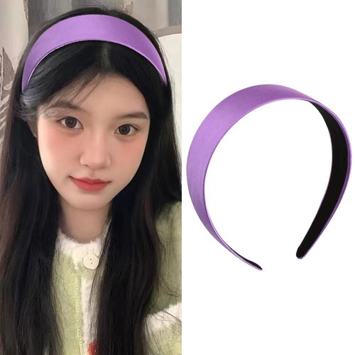 Wide Satin Hairband Headband for Women Versatile Headband Hair Hoops for Girls No Teeth Head Hair Bands Solid Color Head Band Stylish Non Slip Fashion Headbands for Women Girls Purple Hair Accessories