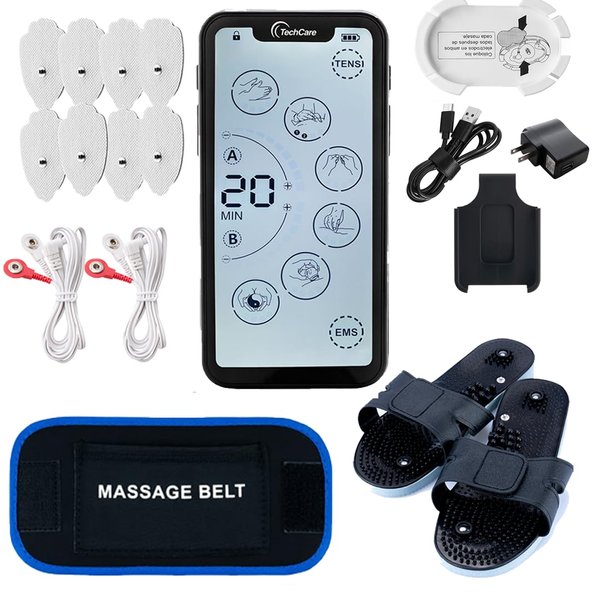 Tens Unit Muscle Stimulator Massager 24 Modes Touch Screen Pain Reliever Set with Massager Belt+Reflexology Slippers Sciatica Back Shoulder Pain Relief Combo Set