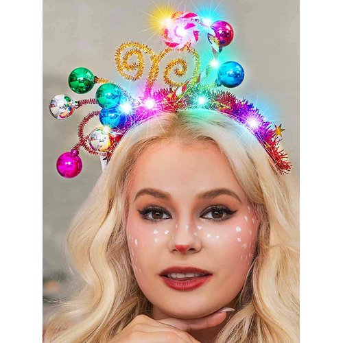 Catery Light Up Christmas Headband Xmas Ball Hair Band Ugly Sweater Party Hairband Candy Cane Holiday Headbands Hair Accessories for Women and Girls