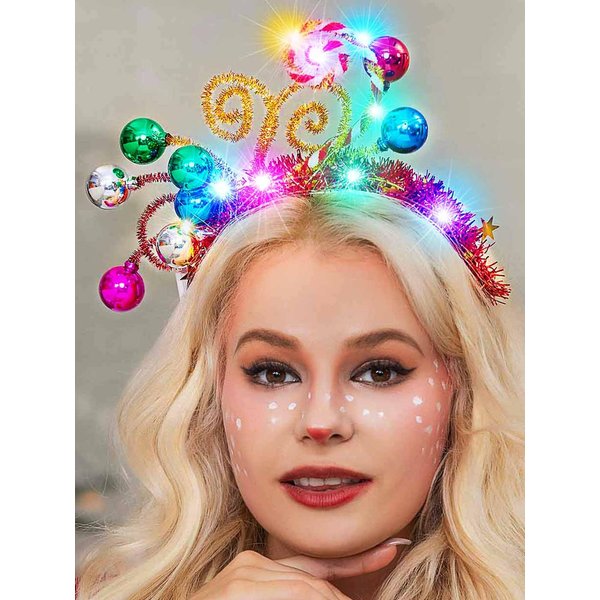 Catery Light Up Christmas Headband Xmas Ball Hair Band Ugly Sweater Party Hairband Candy Cane Holiday Headbands Hair Accessories for Women and Girls