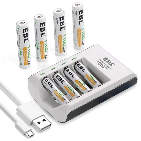 EBL AAA Rechargeable Batteries 1100 mAh (8 Packs) with Smart C807 Battery Charger and Micro USB Charging Cable