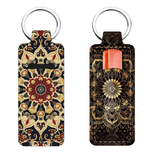 FREEBLOSS 2 Pack Lip Balm Holder Keychain Vintage Mandala Pattern Chapstick Holders Lip Gloss Holder Keychain Lipstick Sleeve Keychain Chapstick Sleeve Holder for Women Friends Gift
