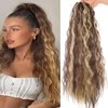 Ponytail Extension, AUSPICAL Long Wavy Drawstring Ponytail 20" Clip in Hair Extensions Ponytail Fake Pony Tails Hair Extensions Natural Soft Heat Resistant Synthetic Brown with blonde streaks