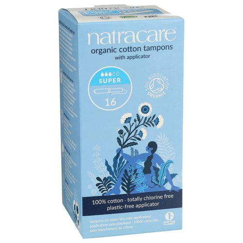 Natracare Organic Cotton Super Tampons with Cardboard Applicator, Plastic Free, Chlorine Free, Biodegradable & Compostable (1 Pack, 16 Tampons Total)