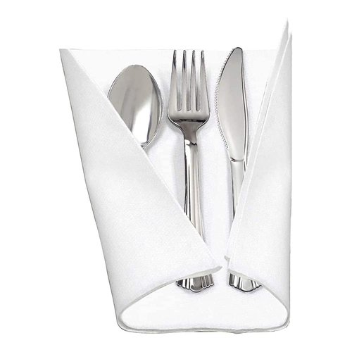 Disposable Plastic Cutlery Rolls | Looks Like Silver with Stainless Steel Coating, Formal Alternative Cutlery, Durable, Linen-Quality Napkin Full Size, WNA Brand 30ct