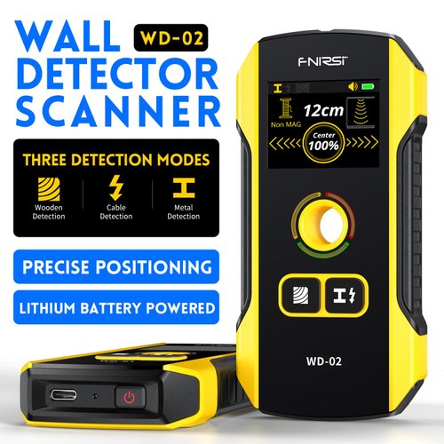 Stud Finder Wall Scanner - FNIRSI Upgraded WD-02 TFT Display Electronic Stud Detector with HPC Chip, Wall Scanner with Positioning Hole for Center and Edge of Wood AC Wire Metal Studs Joist Pipe
