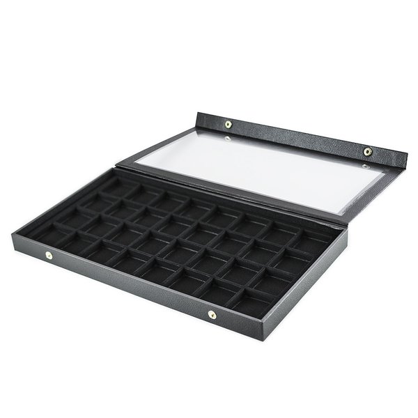 Super Z Outlet Black Plastic Earring Jewelry Display Case 32 Slots Clear Top for Home Organization