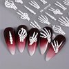 2Pcs Halloween Skull Nail Art Stickers 5D Embossed Nail Decals Skeleton Nail Stickers Horrible Hand Finger Bones Halloween Nail Design Adhesive White Skull Nail Supplies for Women Nail Decoration
