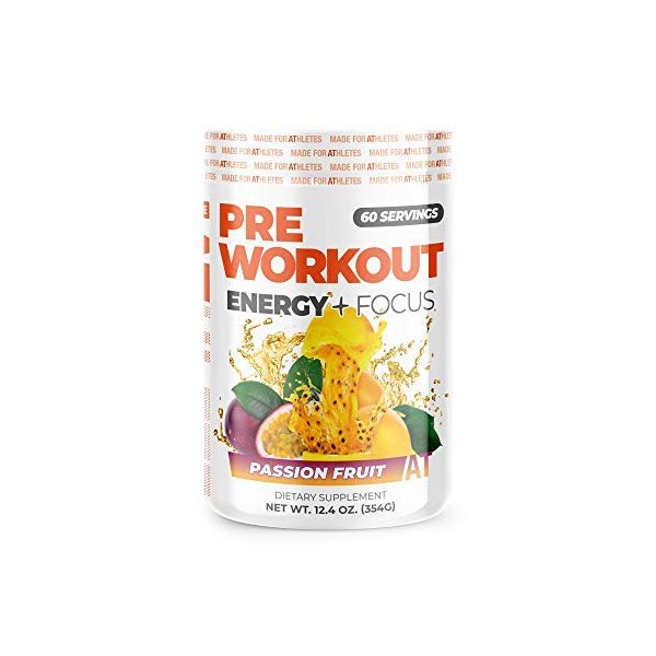About Time Preworkout Energy + Focus (Natural Flavors, No Jitters, Gluten Free, Low Stim) - Passion Fruit, 60 Servings