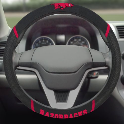 FANMATS 14807 Arkansas Razorbacks Embroidered Steering Wheel Cover Black 15" x 15"