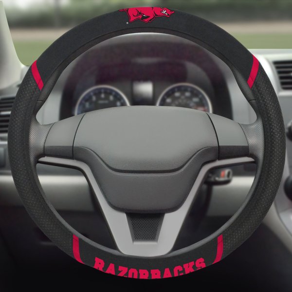 FANMATS 14807 Arkansas Razorbacks Embroidered Steering Wheel Cover Black 15" x 15"