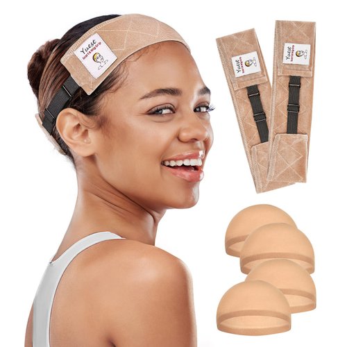 Yuest Wig Grip Band - Lace Front Wig Headband for Secure, Non-Slip Grip and Keeping Wigs in Place - Velvet No-Slip Wig Gripper Accessory for Women, Beige, 2 Pack