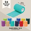 Juvale 24 Rolls Self Adhesive Bandage Wrap 3 Inch x 5 Yards - Stretch Cohesive Medical Tape for Vet, First Aid, Tattoo (12 Colors)
