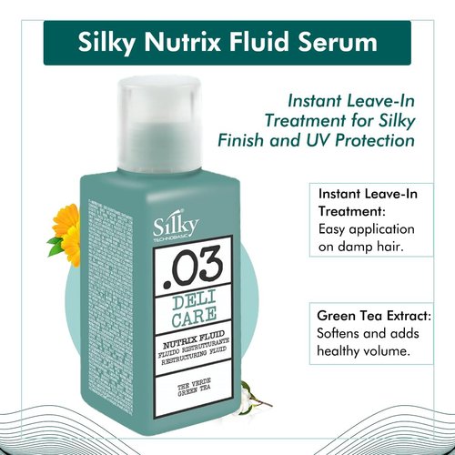 SILKY TECHNOBASIC .03 Nutrix Fluid Hair Serum with Green Tea Extract - Nourishing Leave-in Hair Treatment for Silky Smooth & Vibrant Hair - 100ml Hair Shine Serum with UV Protection for All Hair Types