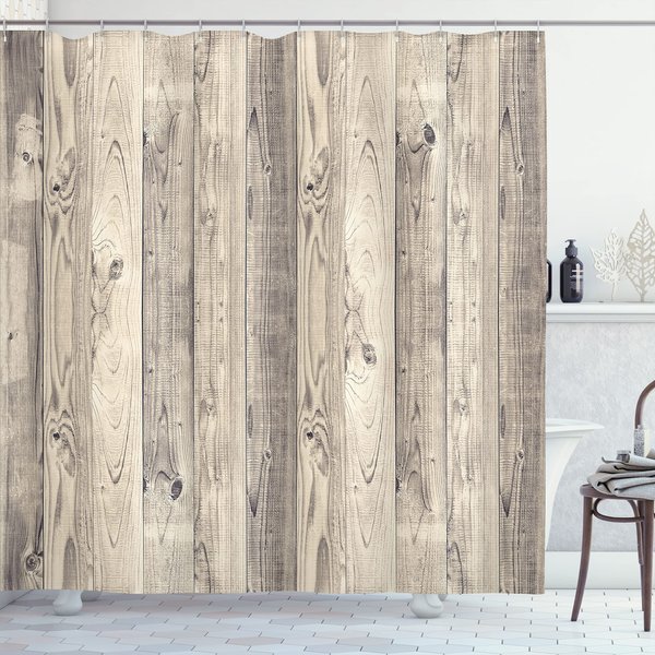 Ambesonne Rustic Shower Curtain, Picture of Smooth Oak Wood Texture in Old Fashion Retro Horizontal Nature Design, Cloth Fabric Bathroom Decor Set with Hooks, 69" W x 84" L, Dark Eggshell