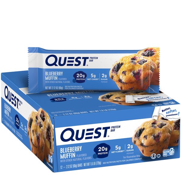 Quest Nutrition Blueberry Muffin Protein Bars, High Protein, Low Carb, Gluten Free, Keto Friendly, 12 Count (Pack of 1)