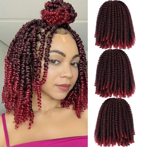 Spring Twist Hair 90strands 8 Inch Fluffy Spring Twist Crochet Hair for Springy Afro Twist Hair Distressed Soft Locs Butterfly Locs Pre-looped Crochet Synthetic Hair Extensions(#T1B/BUG)