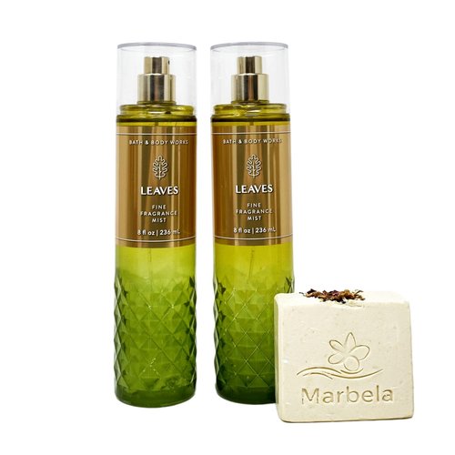 Bath & Body Works Leaves Fine Fragrance Mist 2 Piece Bundle with a Creamy Rose Bar Soap - Full Size