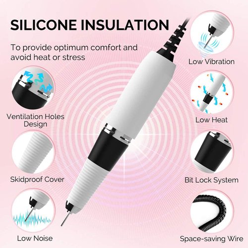 MelodySusie Professional Nail Drill - 30000 rpm Rechargeable Portable Nail Drills with 6 Bits and 106 Sanding Bands, Cordless Electric Nail File Machine for Acrylic Gel Nails Shape Carve Polish, Black