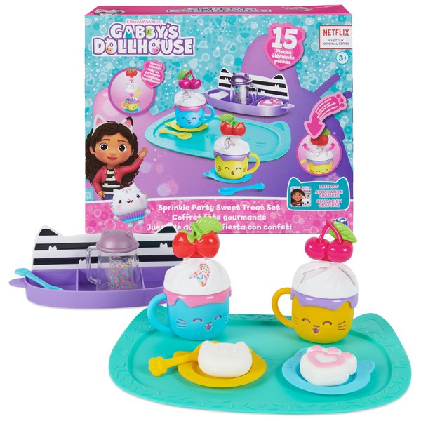 Gabby’s Dollhouse, Sprinkle Party Sweet Treat Set, Pretend Play Kitchen Hot Cocoa Party Set with Fruit & Sprinkles, Kids Toys for Girls and Boys 3+