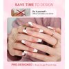 Morily Light Pink White French Tip Press on Nails, 30Pcs Long Coffin Thicker Fake Nails Reusable False Nails with Design, Glossy Acrylic Stick on Nails for Women, 15 Sizes, Include Glass File