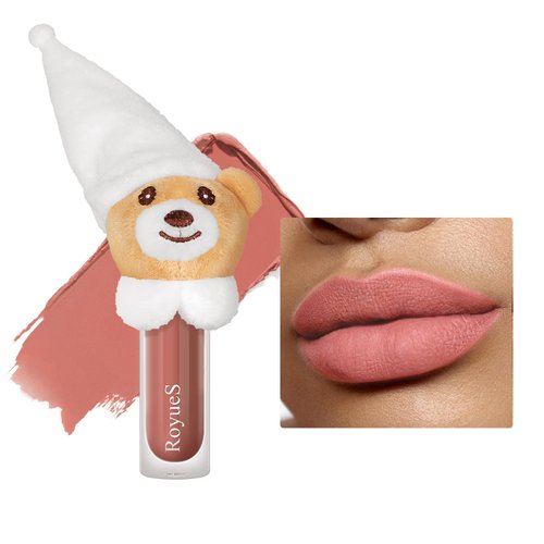 8 Colors Velvet Matte Liquid Lipstick, Cute Bear Lip Glaze Long Lasting Lip Clay Smudge-Proof Waterproof Lip Gloss, Non-Stick Cup Lip Stain,Lip & Cheek Makeup For Christmas Birthday Gift(02#)