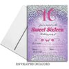 JT Studios Sweet 16 Sixteen Birthday Party Double Sided Purple Invitations, Set of 25 5x7 Girl's 16th Birthday Invitations includes Envelopes