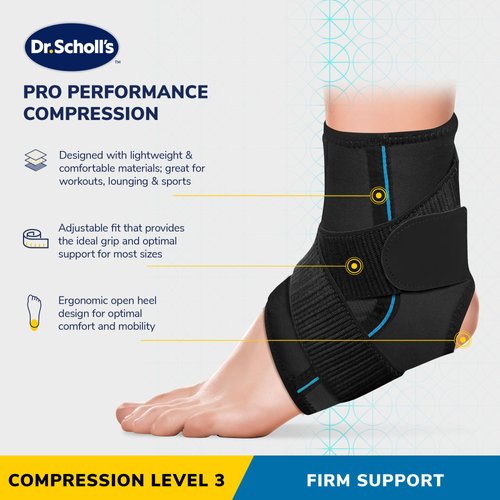 Dr. Scholl’s Compression Ankle Support, Breathable Fabric, Open-Heel Design, Versatile Ankle Brace, Support, Great for Workouts and Sports (Size S/M)