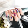 RUOKEXIN Acrylic Press on Nails Long Coffin Fake Nails with Nails Glue Long Ballet False Nails with Water Ripple Rainbow Designs Colorful Full Cover Artificial Nails Press Ons Stick on Nails 24Pcs