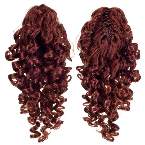 SWACC 12-Inch Short Screw Curls Claw Clip Ponytail Extensions Synthetic Clip in Drawstring Curly Ponytail Hairpiece Jaw Clip Hair Extension (Copper Red)