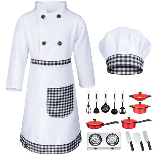 Kids Chef Costume for Boys Girls Kitchen Cooking Party Cosplay 4-5T Black