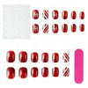 Christmas Press on Nails Short Square Fake Nails Red False Nails with Christmas Snowflake Design Glue on Nails Glossy Full Cover Stick on Nails Xmas Acrylic Nails Kit for Women Manicure 24Pcs