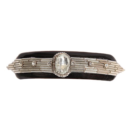 Caravan Hand Decorated French Volume Automatic Barrette with Crystal Stones and Bugle Beads, 1.25 Ounce