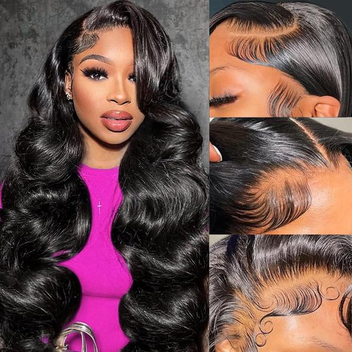 kiotioy Body Wave Lace Front Wigs Human Hair Pre Plucked 13x4 HD Transparent Lace Frontal Glueless Wigs Human Hair Natural Hairline 180 Density Human Hair Lace Front Wigs Bleached Knots 24 Inch