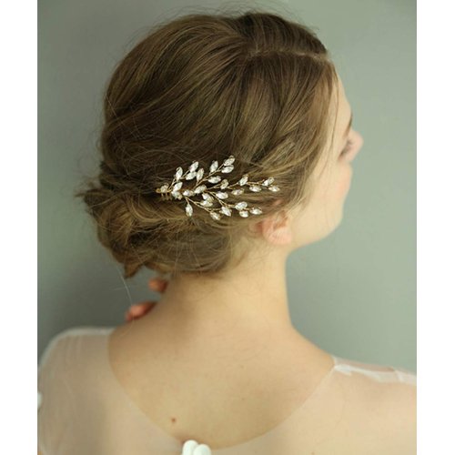 FXmimior Wedding Bridal Rose Gold Hair Accessories Wedding leaf crystal hair jewelry Wedding Comb Crystal Hair Comb Bridal Headpiece Bridal Hair Comb Rhinestone Comb (rose gold)