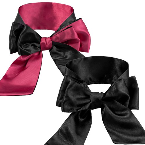 Whaline 2 Pack Satin Eye Cover Silk Sleeping face Cover Blindfold Tie 150 cm (Black Red and Black)