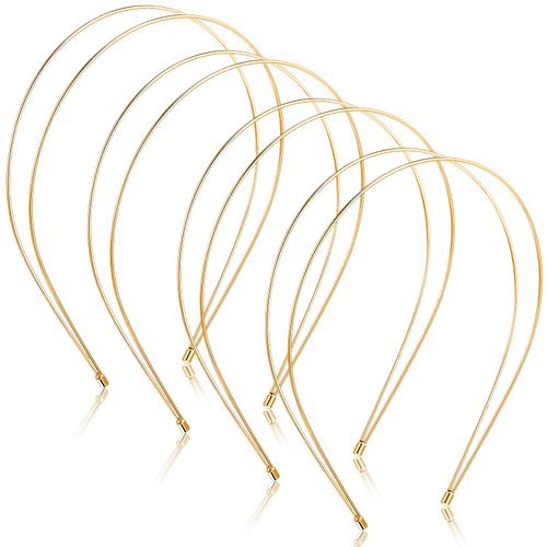 Syhood 4 Pieces Metal Double Layer Headbands Row Wire Headband for Women Wedding Hair Band Elastic Metal Hairband(Round,Gold)