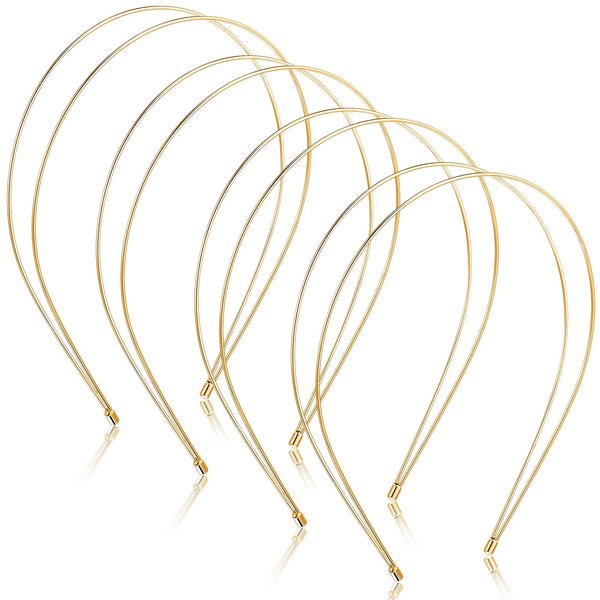 Syhood 4 Pieces Metal Double Layer Headbands Row Wire Headband for Women Wedding Hair Band Elastic Metal Hairband(Round,Gold)