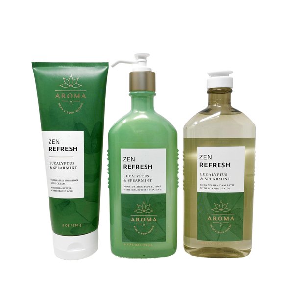 Generic Bath and Body Work Aroma Zen Refresh Eucalyptus & Spearmint - Trio Gift Set - Body Cream, Body Lotion and Body Wash