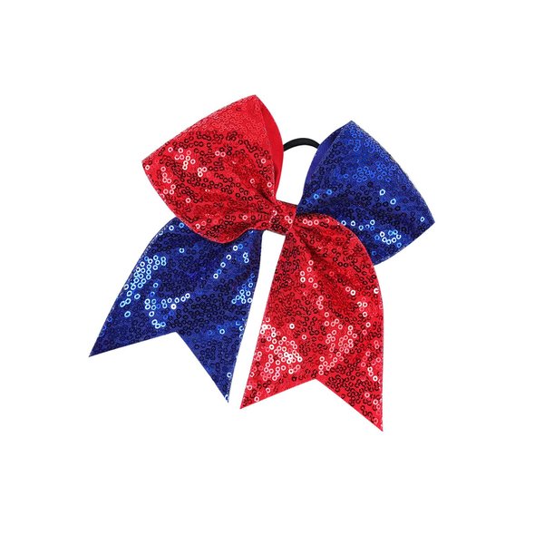JustMyDress Girls Cheer Bow Ponytail Holder Big Hair Bow Tie with Glitter Sequins Bowknot JB80 (B3-Blue Red)