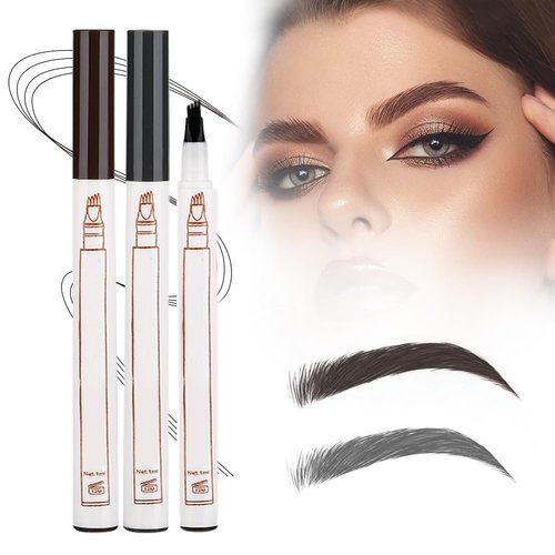 Microblading Eyebrow Pencil,2025 NEW Microblading Eyebrow Pen with 4 Tip Eye Brow Pen,Natural Makeup Fine Stroke Magic Eyebrow Pencil Stay on All Day(Dark Brown+Grey)