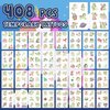 EMOME 408 PCS Temporary Tattoos Set for Kids Girls, Glows Kids Tattoos Temporary Individually Wrapped, Bulk Tattoos for Kids Party Games Goodie Bags Stuffers Birthday Girl Decorations