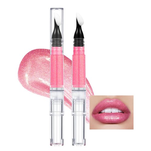 DAGEDA Glitter Lip Gloss, Long-lasting and Highly Pigmented Lip Gloss with Shimmery Finish, Sparkle Glossy Lip Stain for Women Makeup, Watery and Hydrating Shimmer Lip Oil (01 Light Pink)