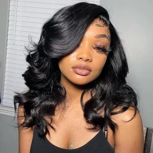 Ying Guan 13x4 Body Wave HD Lace Front Wigs Human Hair 250% Density Glueless Bob Wigs Human Hair Pre Plucked Short Bob Wigs for Black Women Frontal Wig Human Hair Natural Black Color 12 inch