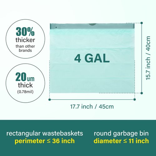 Biodegradable drawstring trash bags, 4 Gallon, 100% Compostable garbage bags wastebasket liners bags for kitchen bathroom office garden,US BPI ASTM D6400 and Europe OK Compost Home Certified