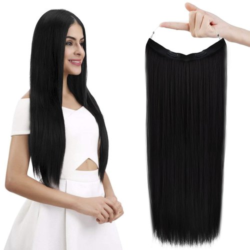 REECHO Invisible Wire Hair Extensions with Transparent Headband Adjustable Size Removable Secure ...