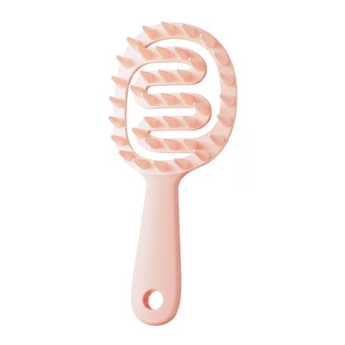Hair Scalp Massager Shampoo Brush Silicone Scalp Scrubber with Handle Curved Vented Scalp Scrubber Scalp Care Brush Soft Hair Shampoo Brush for Scalp Exfoliator and Dandruff Removal(Pink)