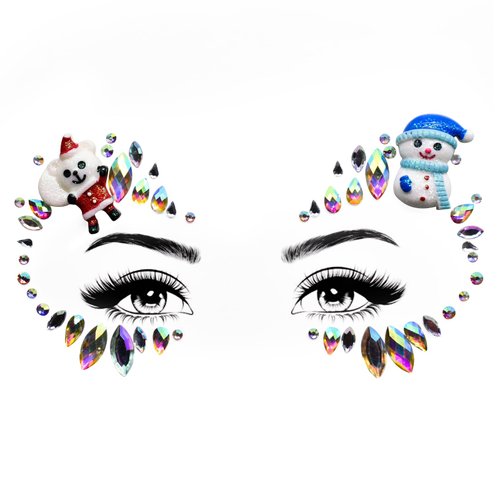 Christmas Cospaly Face Jewels Costume Santa Claus Snowman Christmas Tree Festival Face Gems Stick Rhinestone Tattoo Stickers Pasties Self Adhesive Temporary Tattoos for Party (Snowman)