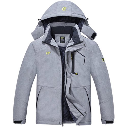 QPNGRP Mens Waterproof Ski Snowboard Jacket Windproof Winter Snow Coat Cation Lightgray Medium