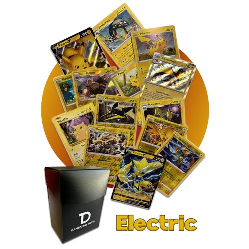Electric Type TCG Assortment Bundle || Guaranteed Ultra Rare Electric Card + 30 Random Electric Type Cards + Dan123yal Deck Box
